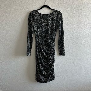 Ganni Grey & Black Printed Long Sleeve Mini Dress